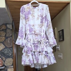 NWOT Needle & Thread Floral Mini Dress - Purple and Cream
